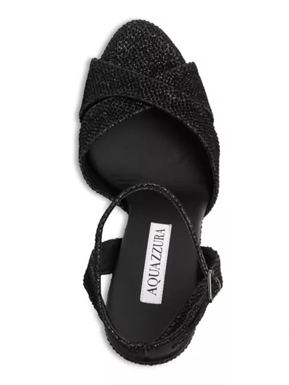 Aquazzura Divine Plateau Glitter Platform Ankle-Strap Sandals Size 8.5 Black